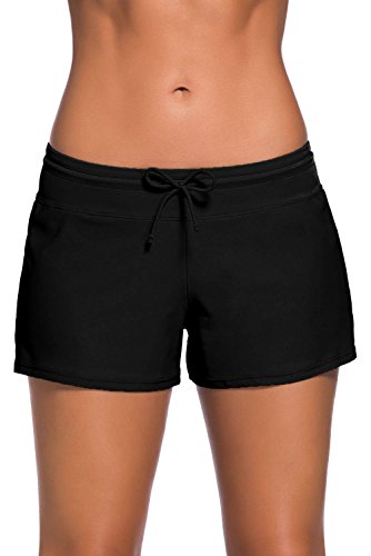 Tmaza Badeshorts Damen Badehose Frauen Schwimmshorts UV Schutz Schwimmhose Schnelltrocknende Kurze Boardshorts mit Innenslip für Strand Surf Beach, Schwarz 38-40=Etikettgr.M