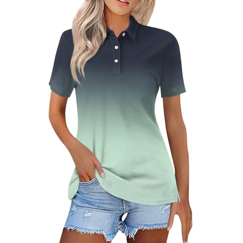 Sportshirt Damen Poloshirt Kurzarm Sport Hemd Elegant Baumwolle Oberteile Sport Polohemd Laufshirt Damen Tunika Top Leichte Arbeitskleidung Locker Tshirt (Z012-AG, XL)