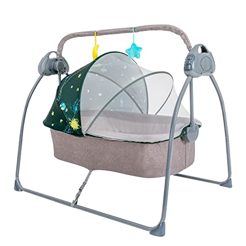 Esyogen Baby Wiege Swing 5 Speed Electric Beistellbett, mit Ferngesteuerter Baby-Musik-Schlafkorb für 0-18 Monate Neugeborene Babys, Moskitonetz+Matte+Kissen (Grün)
