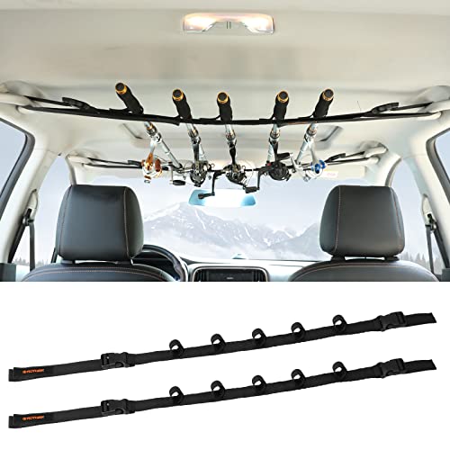 Roylvan 2 Stück Rutenhalter, Auto Rutenständer Angelrutenhalter für 5 Angelruten, Angelrute Lagerung Ruten Verstellbar 30 bis 54 Zoll für SUV, LKW, Van - Schwarz