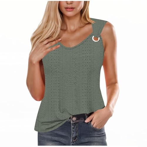 Damen-Tops, Weste, Tops, Damen, UK-Ösen, lässiges Tank-Top, hohle Oberteile für Damen, Metallschnalle, lässiges Tank-Top, V-Ausschnitt, ärmellose T-Shirts, einfarbig, Cami-Westen, Sommer-T-Shirt,