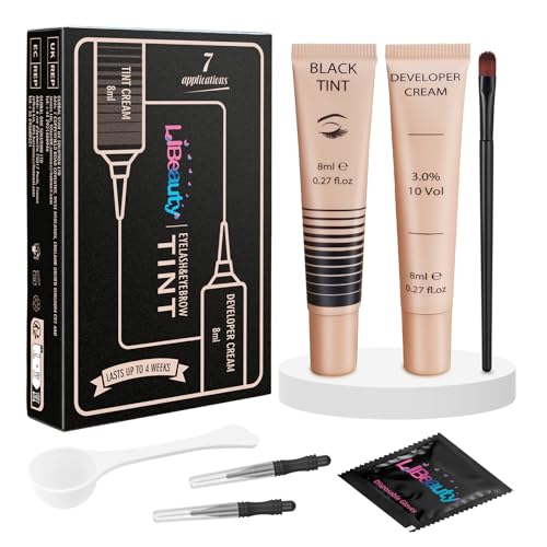 Libeauty Wimpernfarbe Set Lash Tint, natürliche schwarze Augenbrauenfarbe hält bis zu 4 Wochen, mit Färbecreme und Entwicklerflüssigkeit, einfach zu verwenden für Salons und Anfänger