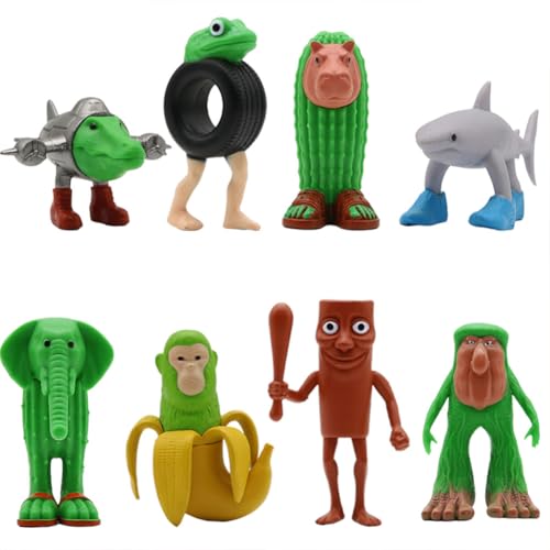 Jilijia Tung Tung Tung Sahur-Figur, Anime-3D-gedrucktes Tiermodell, Tralalelo, Tralalala/Chimpanzini, Bananini, niedliche Version, Sammel-Actionfiguren für Fans, Dekoration, 8 Stück
