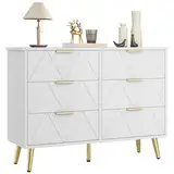 YITAHOME Kommode Schlafzimmer, Zeitgenössische 6 Schubladen, Schlafzimmermöbel, Breite Kommode Holz, Schlafzimmer Aufbewahrungseinheit, Schiebeschubladen, Büro Lounge Möbel Aufbewahrungsschrank, Weiß