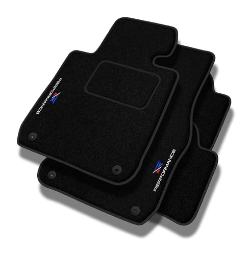 PERFORMANCE Personalisierte Velours Fußmatten Auto passend für BMW 5er E60 2003-2010 - Standard, Perforiert, blau weiß rot -Präzise CNC-Stickerei, Design-Lochpaspel, Auto Fußmatten - Perfekt für Autof