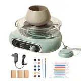 YCBTREE Elektrische Töpferscheibe mit stufenloser Geschwindigkeit & Fußpedal-Stopptaste - 12cm Pottery Wheel + 8-teiliges Zubehörset - Töpferset für Zuhause (Grün)