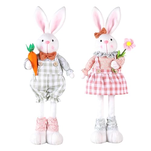 Osterhasen mit dehnbaren Beinen, 40,6 - 53,3 cm, Osterhasen-Zwerg, Plüsch-Dekoration mit Karotte, niedliche Kaninchen, Paar, Figur für Party, Gastgeschenk, Foto-Requisiten, Zuhause, Tisch, Bauernhaus,