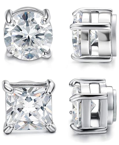 CASSIECA 2 Paare Magnet Ohrringe Herren Edelstahl Magnetische Ohrstecker für Männer Damen Rund CZ-Intarsien Nicht Piercing Hypoallergen Non-piercing Clip On Ohrringe 6MM Silber
