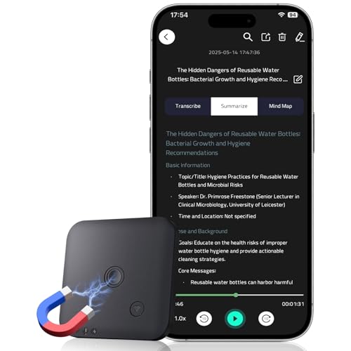 KI Digitales Diktiergerät 64GB – Aufnahmegerät mit Automatischer Transkription und Zusammenfassung, ChatGPT 4o, 102 Sprachen, App-Steuerung, Ideal für Meetings, Vorlesungen, Interviews und Anrufe