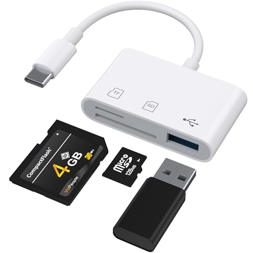 USB C SD Kartenleser, 3 in 1 Kartenleser USB SD Card Reader, 3.0 USB-C auf SD Speicherkartenleser Adapter, für SD/MicroSD/TF/SDHC/SDXC/MMC, für iPhone 16 15 Plus Pro Max/Samsung (Weiß)