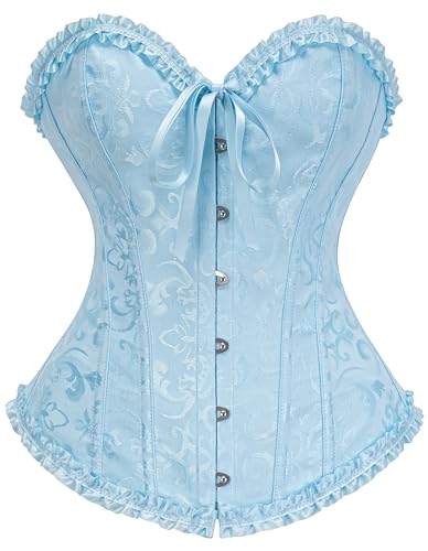 SZIVYSHI Cabana Blau Korsett für Frauen - Bustier Shapewear Corset - trägerlos Vintage viktorianischen Vollbrust Mode Spitze Taille Mieder für Night Out - Größe S