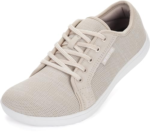 WHITIN Barfußschuhe Damen Barfuss Schuhe Barfussschuhe Breite Barfuß Sneaker Knit Barefoot Shoes Women Minimalschuhe Fitnessschuhe Weit Frau Sommer Beige 39 EU
