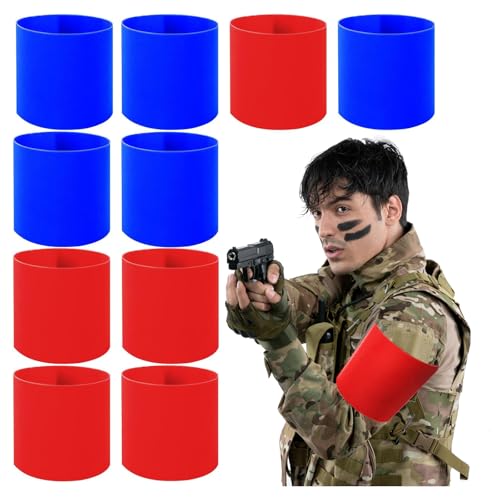 jiawaggag 10 Stück Team Armbänder Airsoft Rot Klett Armbinde Team 11 * 45cm Bunte Armbinde für Mannschaften Schule Vereine Blau und Rot