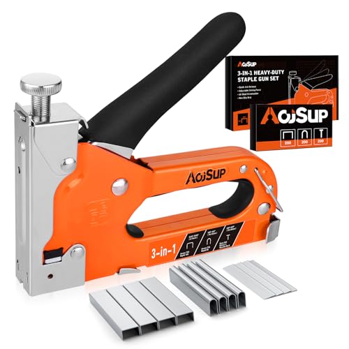 AojSup Handtacker Set mit 600 Klammern, 3 In 1 Professional Handtacker, Profi Tacker für Holz, Regulierbarer Schusskraft Tackerpistole für Tischlerei, Dekoration, Kabelbefestigung