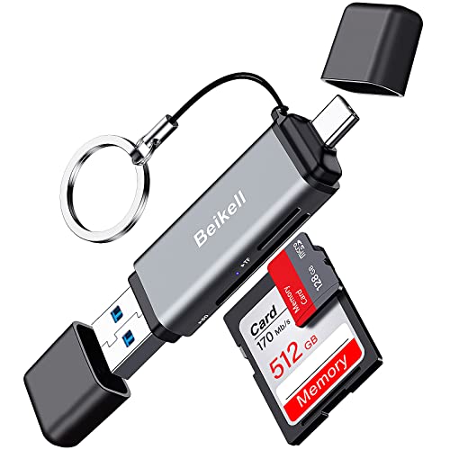 Beikell SD Kartenleser, Dual Stecker USB 3.0 & Typ C Kartenlesegerät Highspeed OTG Adapter, für MMC/Micro-SD/TF/SDXC/SDHC/Micro-SDHC/Micro-SDXC/SD-Karten, Kompatibel mit Android/Windows/Mac OS usw.