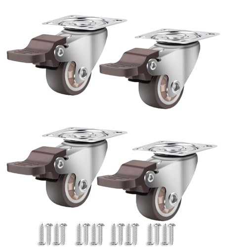 4 Pcs Möbelrollen, Rollen mit Bremse, Lenkrollen, Gummirollen, Transportrollen, Möbelrollen Schwerlast, Schwerlastrollen mit Bremse, für Viele Bodenarten Räder für Palettenmöbel