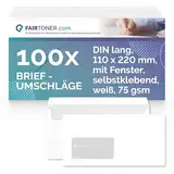 FairToner Briefumschlag DIN Lang Selbstklebend, (100 Stück) mit Innendruck in Folienpackung-eingeschweißt, weiß mit Sichtfenster