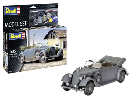 Revell Modellbausatz Typ 320 (W142) Cabriolet, Deutscher Luxusfahrzeug-Modell, detailliertes Fahrwerk, präziser Motor, authentische Wehrmacht-Versionen, DIY Modellbau, inklusive Kleber & Pinsel