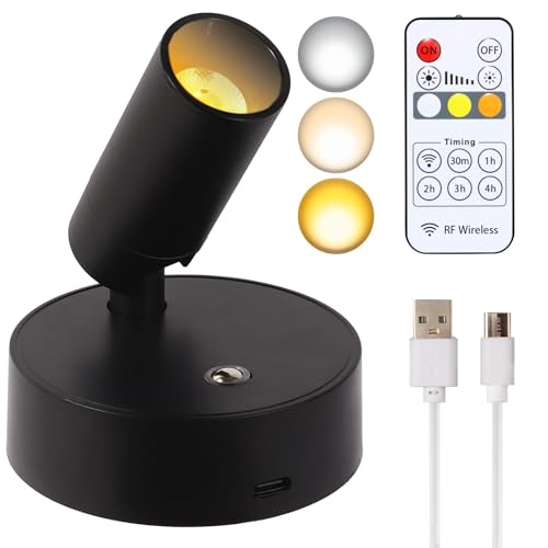 MIOBLUE USB Aufladbar Spot Akku Mit Fernbedienung, 3 Farbtemperaturen, Dimmbar LED Puck Leuchten, Kabellos Bilderleuchten Mit Timing Funktion für Kunst, Pflanzen, Portraits, 1Pack