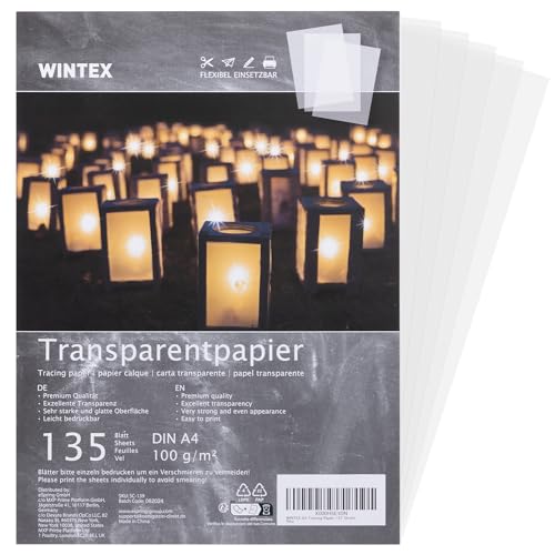 WINTEX Transparentpapier weiß A4 135 Blatt 100g/m² - Pauschpapier Schnittmusterpapier Pergamentpapier zum Bedrucken - Architektenpapier bedruckbar - Pauspapier A4 - Tracing Paper