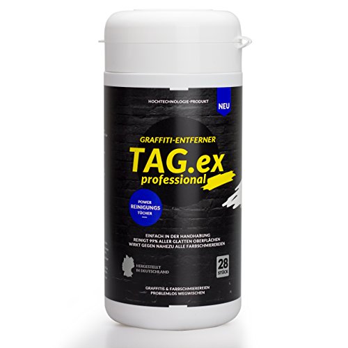 TAG.ex 23-126-1 Professional I Zuverlässiger Reiniger I Reinigungstücher zum Graffiti entfernen I Graffitientferner, Aufkleberentferner, Klebstoffreiniger I Biologisch abbaubar