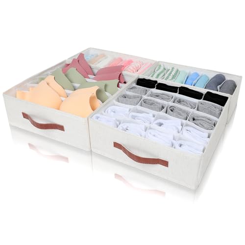 Cozary 2 Sets faltbare Dessous Schublade Veranstalter Dessous Kleiderschrank Veranstalter Stoff Teiler für BHs, Socken und Krawatten