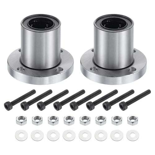 QUARKZMAN LMF20UU Linearkugellager 20mm Bohrung 32mm OD 41mm Länge Runde Flansch vernickelt mit Schrauben für CNC Maschine 3D Drucker 2 Stück