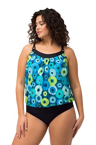 Ulla Popken Damen große Größen Übergrößen Plus Size Tankini, Kreise, Softcups, Träger verstellbar, recycelt Marine 60 826263130-60