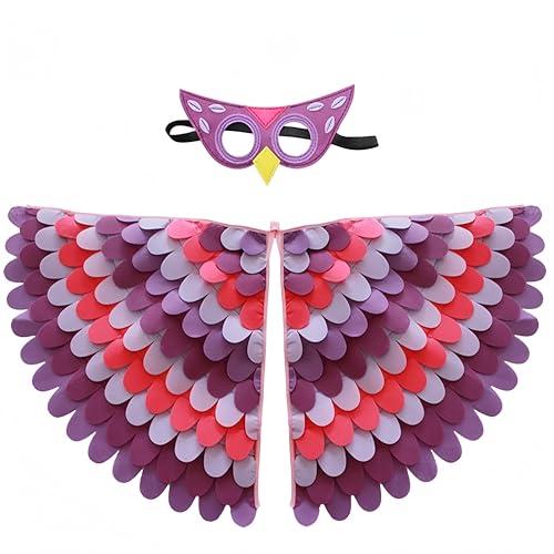 Proumhang Kinder Vogelflügel Kostüm für Alter von 3~8 Jahren,Vogeleule und Pfau Maske Eule verkleiden sich,Jungen Mädchen Filzaugen Maske und Flügel Set,Halloween Buntes Kostüm,Stil 8