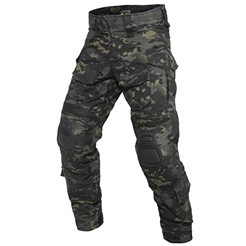 YEVHEV Taktisch Hosen Herren G3 US-Militär Camouflage Ripstop mit Knieschoner für Outdoor-Aktivitäten （Ohne Gürtel） Schwarz Camo, XL