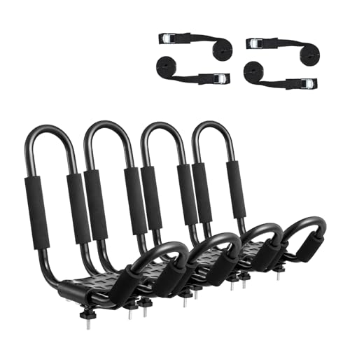 VEVOR Kajak-Dachgepäckträger, 2 Paar J-Bar, Weicher Dachgepäckträger, Befestigung Oben, Träger für Kajak, Surfbrett, Kanu, SUP, Skiboard, Montage an Auto, SUV, LKW, 2 Kajaks