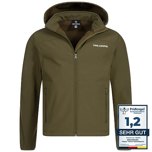 Kirkjubøur® Hestur Herren SOFTSHELLjacke 10.000 mm Wassersäule mit Kapuze und Fleecefutter, atmungsaktiv und wasserabweisend mit Stehkragen, Outdoor (as3, alpha, xx_l, regular, regular, Braun)