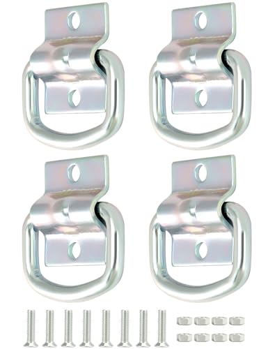 QWORK® 4er-Set Robuste D Ring Zurrösen Befestigungsösen aus Hochfester Verzinkter Stahl für Ladungssicherung in Anhänger/Transporter/Boot, inkl. Montagewinkel und Schrauben