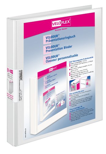 VELOFLEX 1144190 - Präsentations-Ringbuch Velodur, DIN A4, 257 x 315 x 20 mm, 2-Ring-Mechanik, mit Außentaschen, weiß, 1 Stück