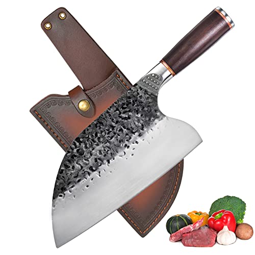 Chinesisches Kochmesser Serbisch Metzgermesser Ausbeinmesser Santokumesser Fleischmesser Schälmesser Allzweckmesser Küchenmesser Hackmesser Hackbeil Gemüse Obstmesser mit Lederscheide, Fleischermesser