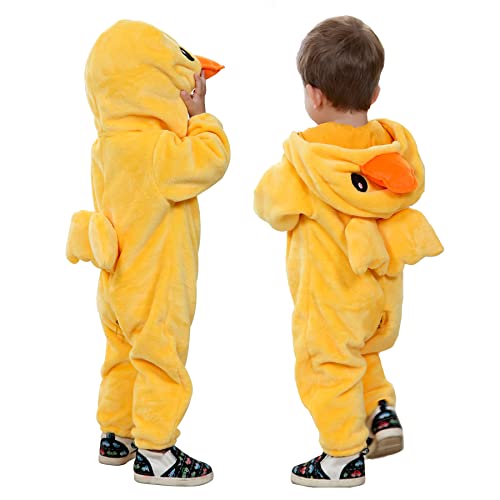 Doladola Baby Strampler mit Kapuze Unisex baby onesie Cartoon Tier Overall Schlafanzüge (24-30 Monate, Gelbe Ente)