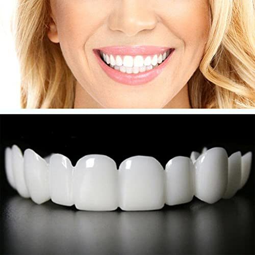 Giural Zahnblende zum Aufstecken für obere und untere Zähne, 2 Paar Falsche Zähne Veneers Oben und Unten Temporäre Prothesen Zähne Kosmetische Veneers Zähne für Decken Unvollkommene Zähne