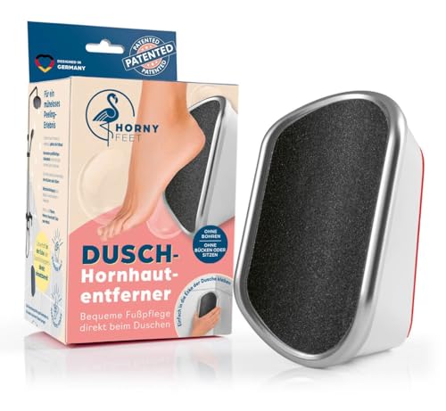 HornyFeet Hornhautentferner für die Dusche | Extragroße Hornhautfeile für ein perfektes Ergebnis - hygienisch & langlebig | Bequem & einfach Hornhaut entfernen direkt beim Duschen - kein Bohren [Weiß]