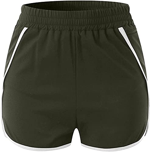Generisch Damen Laufshorts Sommer Casual Workout Gym Sport Yoga Shorts Schnelltrocknend Lockere Passform Einfarbige Yoga Shorts Mit Tasche (M,GrüN 2)