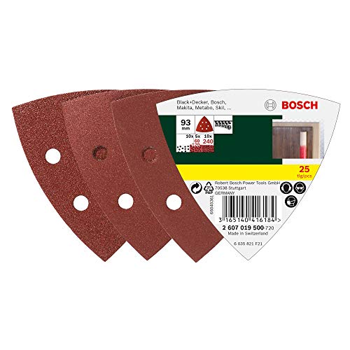 Bosch 25tlg. Schleifblatt-Set verschiedene Materialien für Deltaschleifer (Körnung 60/120/240, 6 Löcher)