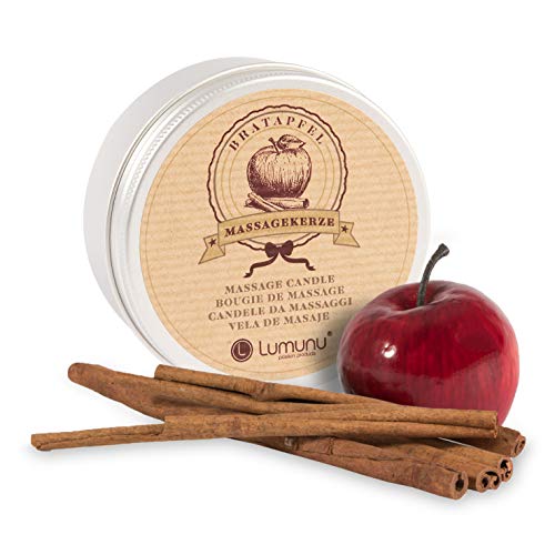 Deluxe Erotik Massagekerze mit Bratapfel Aroma (100g), pflegendes Massagewachs aus natürlichen Ölen mit weihnachtlichem Bratapfel-Zimt-Duft in edler Dose, von Venize