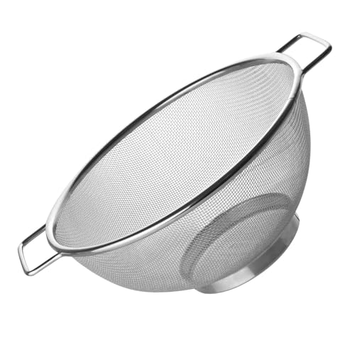 Fackelmann Edelstahl Sieb Ø 26 cm – Feinmaschiger Seiher mit Zwei Griffen, Spülmaschinengeeignet, Silber