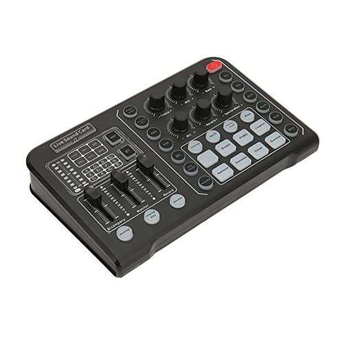 Goshyda Live-Soundkarte, Multifunktionaler Tragbarer Audio-Mixer, DJ-Sound-Mischpult mit Rauschunterdrückung, Voice-Changer-Sound-Mixer-Board, für Live-Streaming, PC, Aufnahmestudio und Spiele