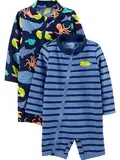 Simple Joys by Carter's Baby Jungen Assorted Rashguard-Set Badeanzug, Marineblau Meereslebewesen/Purpur Streifen, 18 Monate (2er Pack)