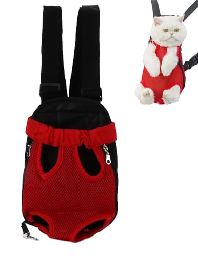 Haustier-Brustrucksack, Atmungsaktiv, Tragbar, Haustier-Frontkatze, Hundeträger, Rucksack, Haustierzubehör Für Wandern, Reisen, Fahrrad, Motorrad(M-Rot)