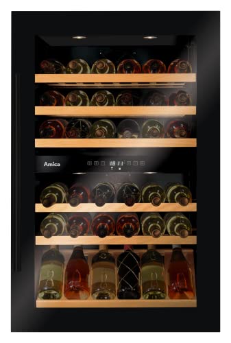 Amica WK 341 220 S Einbau-Weintemperierschrank/schwarz / 88,4 cm (H) x 59,0 cm (B) x 60,8 cm (T) / 134 l Nutzinhalt/Elektronische Steuerung / 2 Temperierzonen/Ventilator/LED-Beleuchtung