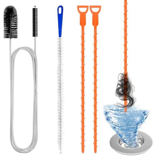 Redamancy 4 Stück Abflussreiniger Spirale,Doppelkopf-Rohrreinigungsbürste Edelstahl-Kanalreiniger,Abflussreiniger Sticks, Abfluss Bürste,Flexible Reinigungsbürste für den Abfluss in Küche und Dusche