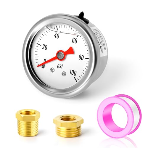ERGAOBOY 0～7 Bar (0～100 PSI) Edelstahl 1/8" BSP 1.5" FACE DIAL, Glycerin gefülltes Kraftstoffdruckmessgerät, Flüssigkeit gefülltes Manometer WOG Wasser Öl Gas Center Back Mount