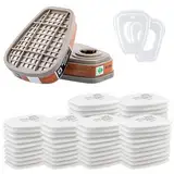6001 Filter für Atemschutzmaske, 60 Stück Filterpatronen + 2 Filter und 2 Abdeckkappen, Organic Vapor 6001 Patronen Chemischer Farbfilter Kompatibel mit 6100, 6200, 6300, 7502, 6800 usw.