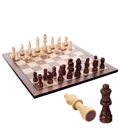 Natureich Schachbrett Massiv Holz Schach für Erwachsene Kinder Senioren Strategisches Denken Lernen Holzschachspiel Brettspiel Klassik Chess Walnuss